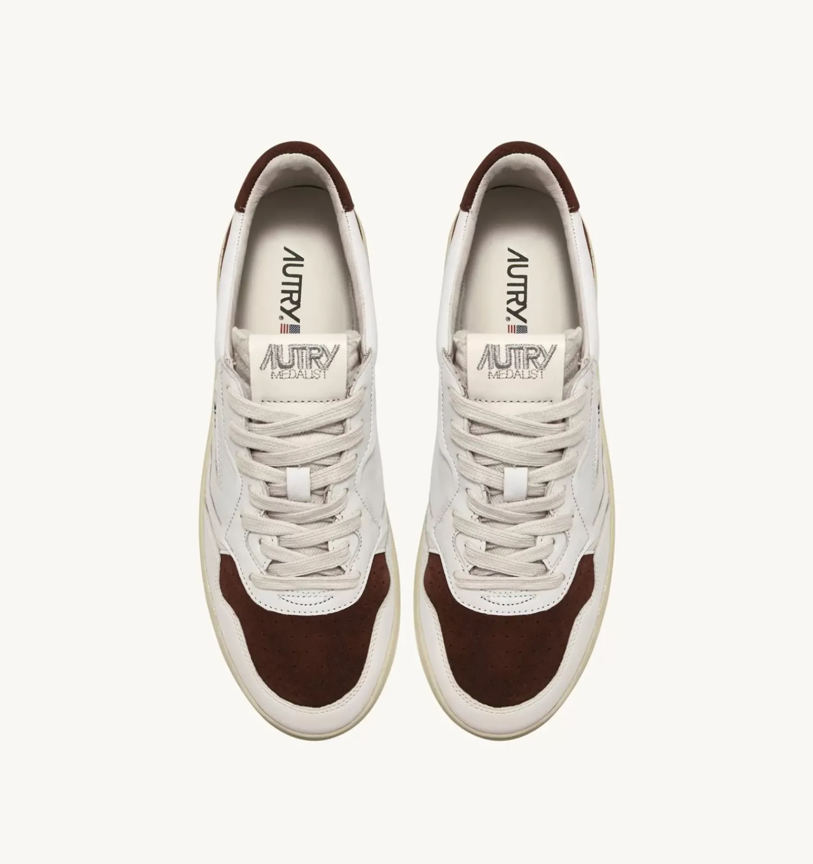 Medalist Low Sneaker In Suede E Pelle Bianco E Marrone