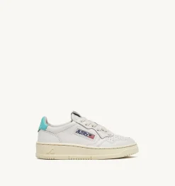 Medalist Low Sneakers In Pelle Bianca E Turquoise Per Bambini