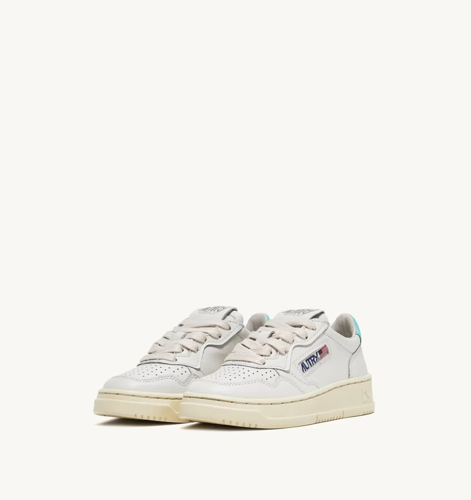 Medalist Low Sneakers In Pelle Bianca E Turquoise Per Bambini