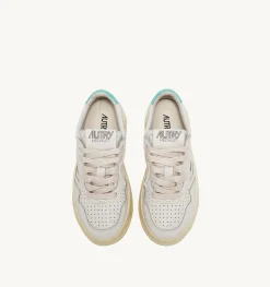 Medalist Low Sneakers In Pelle Bianca E Turquoise Per Bambini