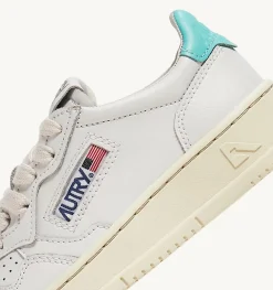 Medalist Low Sneakers In Pelle Bianca E Turquoise Per Bambini