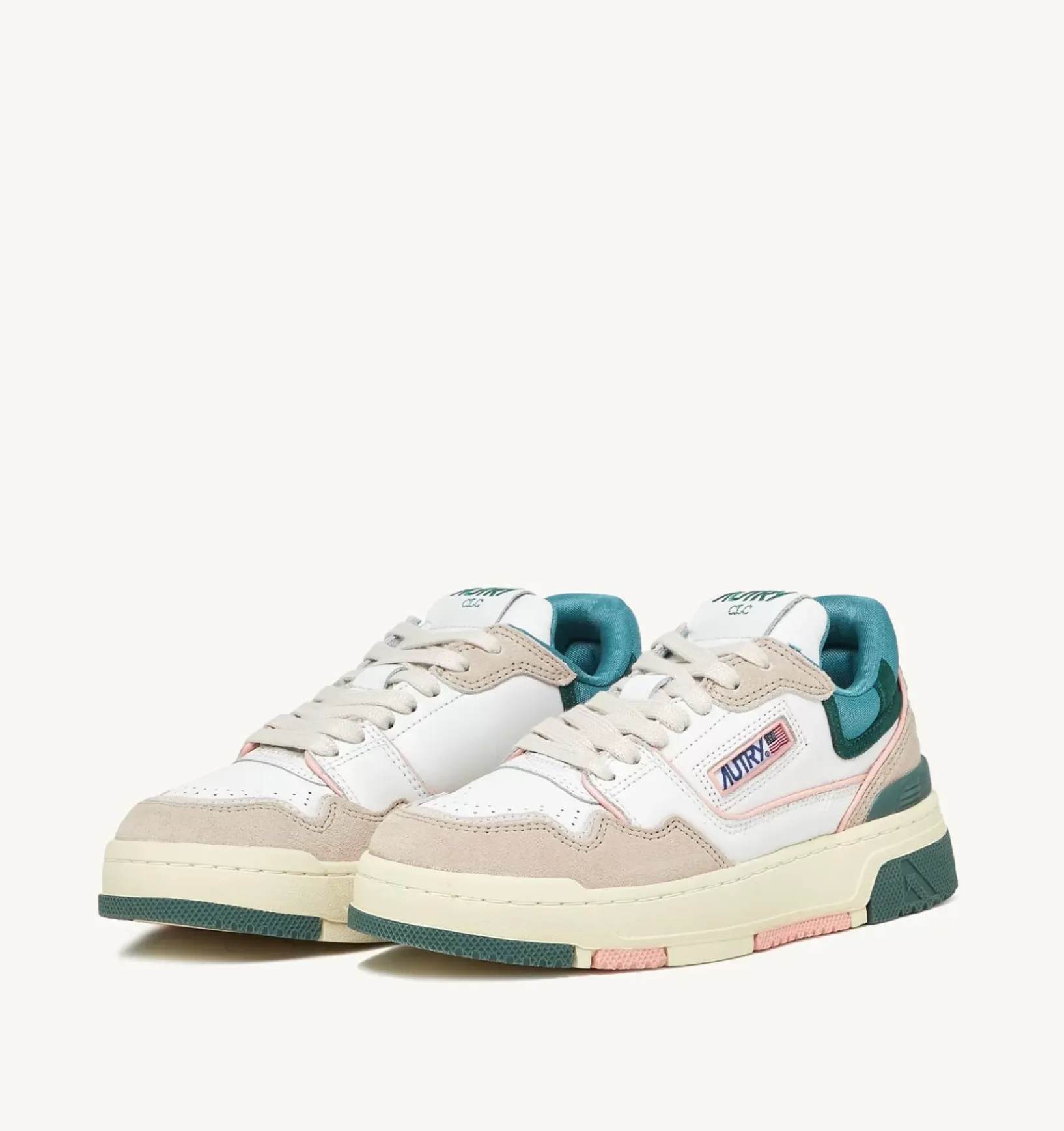 Sneakers Clc In Pelle Colore Bianco Verde E Suede Beige