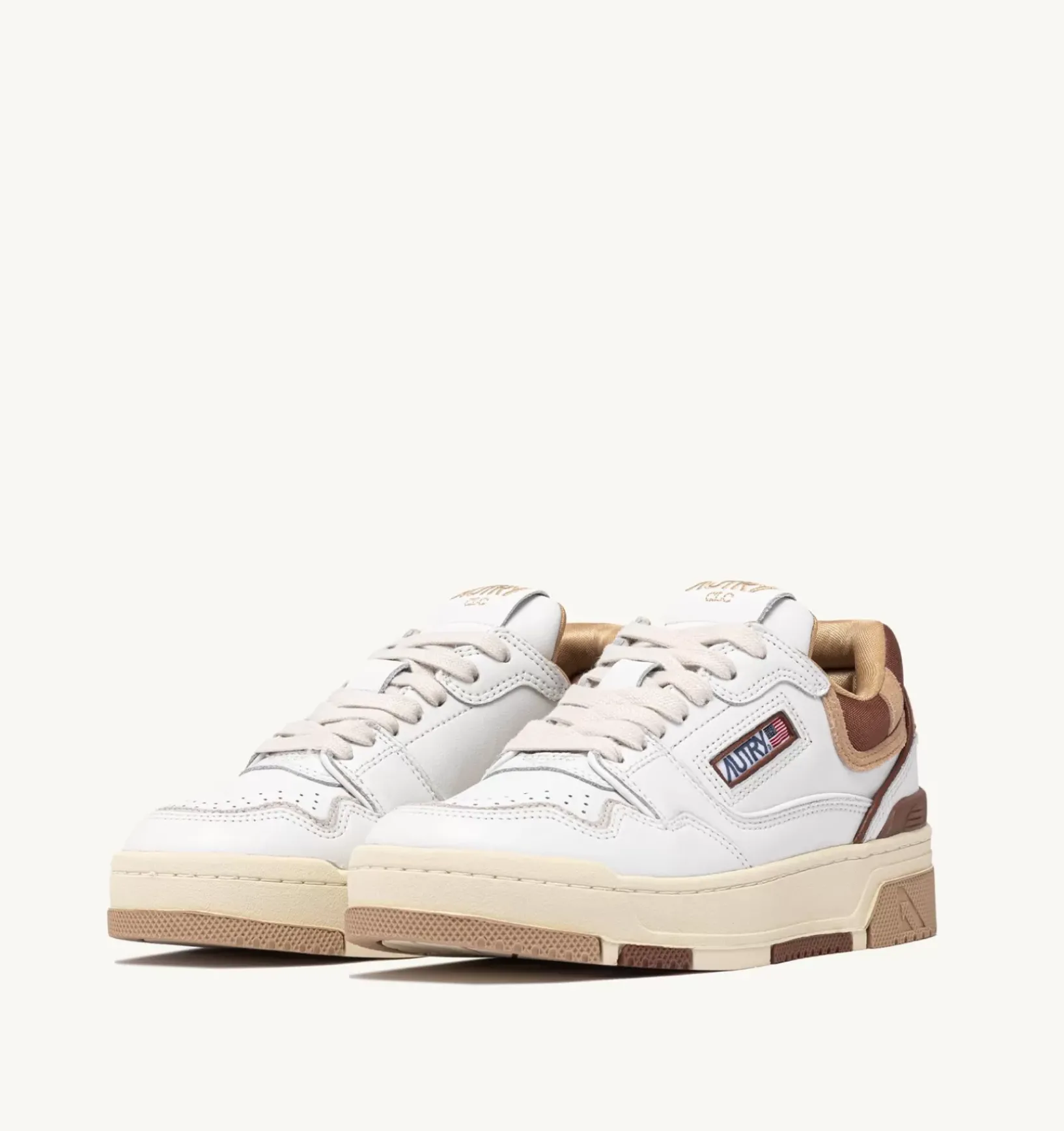 Sneakers Clc In Pelle Colore Bianco Beige E Marrone
