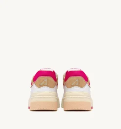 Sneakers Clc In Pelle E Suede Colore Bianco Beige E Fuxia