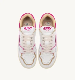 Sneakers Clc In Pelle E Suede Colore Bianco Beige E Fuxia