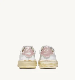 Sneakers Dallas Super Vintage Low In Pelle Bianco Rosa