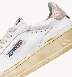 Sneakers Dallas Super Vintage Low In Pelle Bianco Rosa