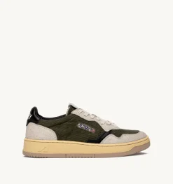 Sneakers Medalist Low In Velluto A Costine Verde E Pelle Bianca