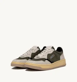 Sneakers Medalist Low In Velluto A Costine Verde E Pelle Bianca
