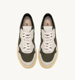 Sneakers Medalist Low In Velluto A Costine Verde E Pelle Bianca