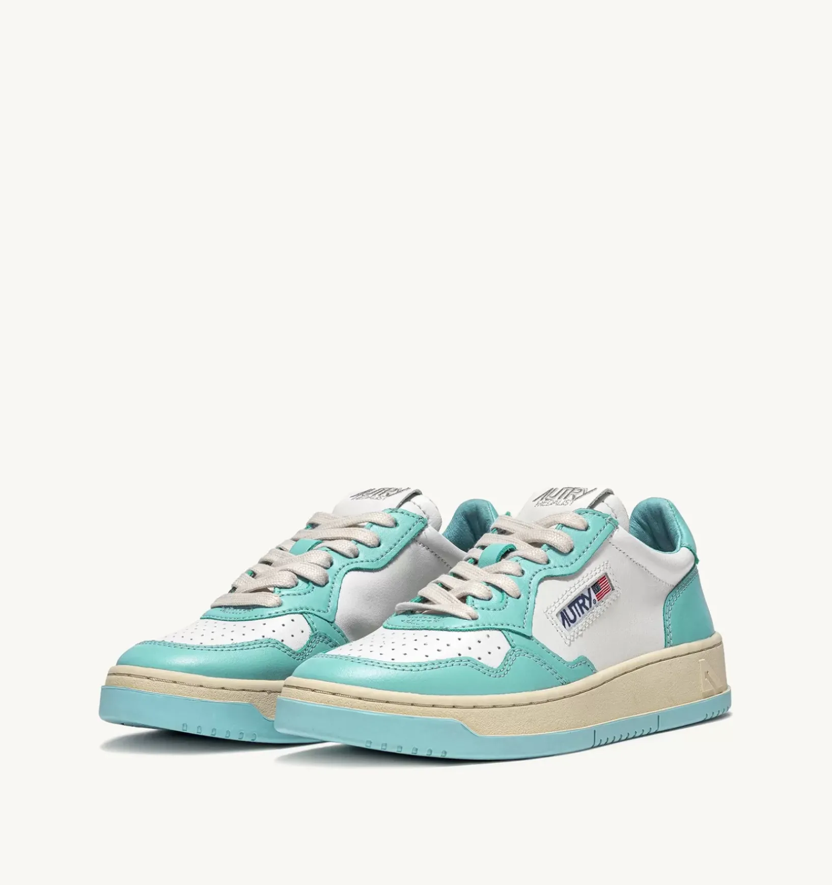 Sneakers Medalist Low In Pelle Bicolore Bianco E Turquoise