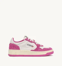 Sneakers Medalist Low In Suede Bianco E Suede Effetto Hair Fucsia