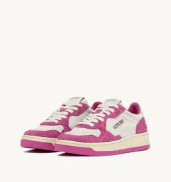 Sneakers Medalist Low In Suede Bianco E Suede Effetto Hair Fucsia