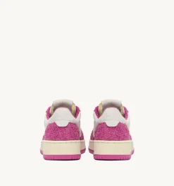 Sneakers Medalist Low In Suede Bianco E Suede Effetto Hair Fucsia