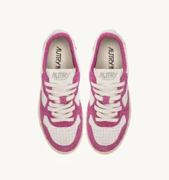 Sneakers Medalist Low In Suede Bianco E Suede Effetto Hair Fucsia