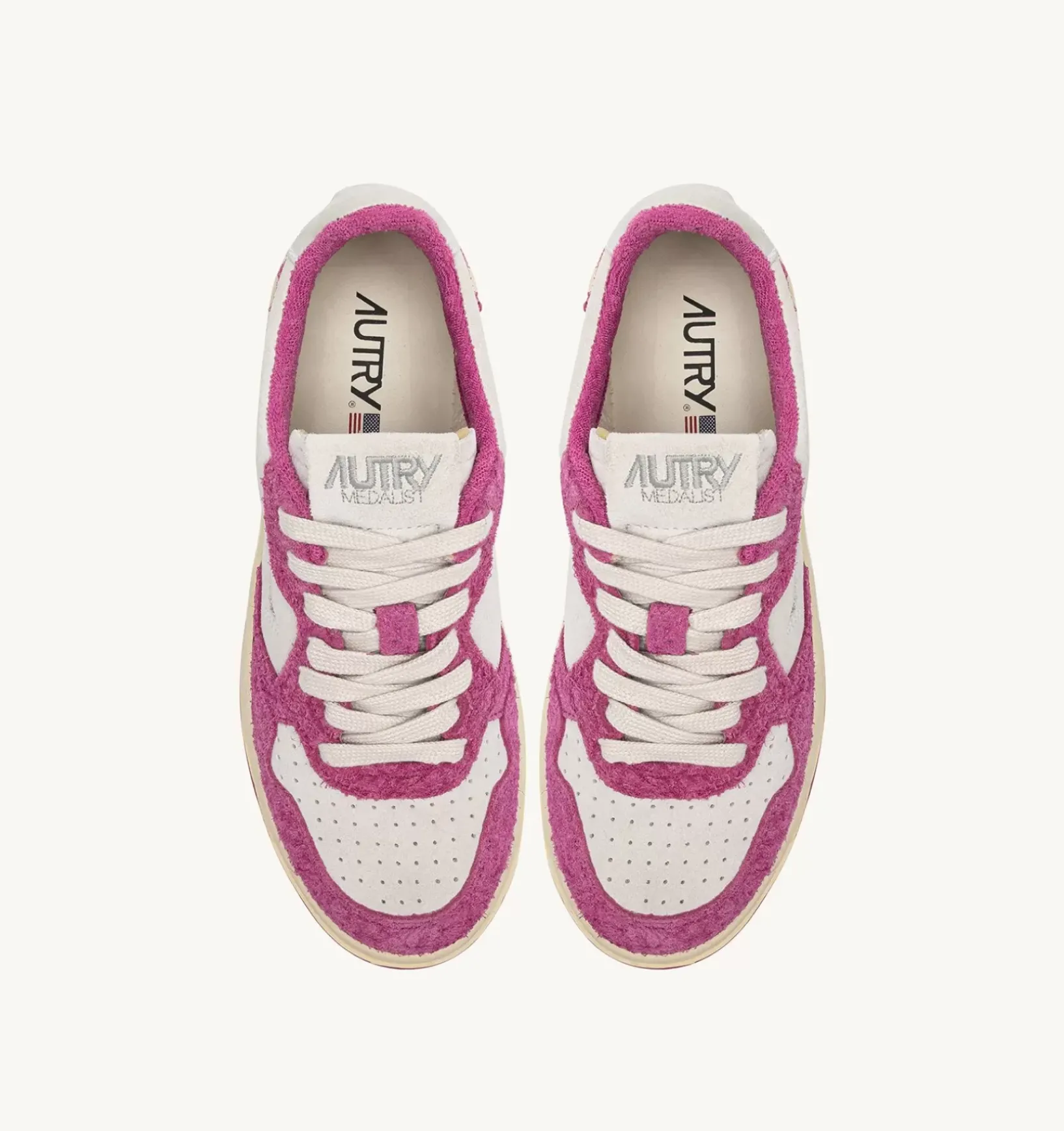 Sneakers Medalist Low In Suede Bianco E Suede Effetto Hair Fucsia