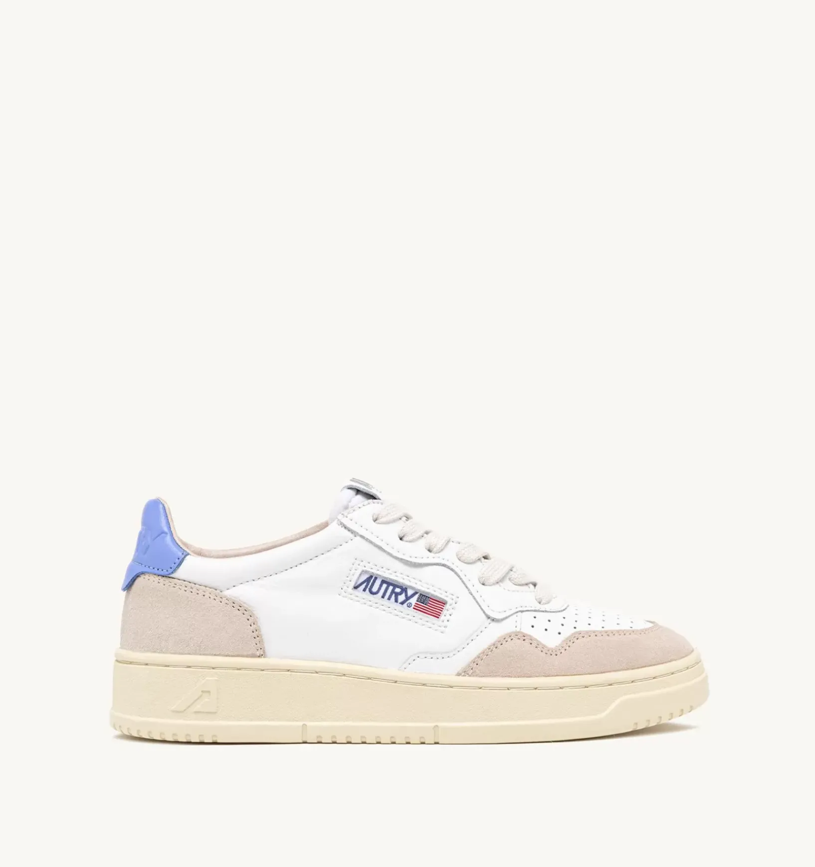 Sneakers Medalist Low In Pelle Bianca E Azzurra E Suede Beige