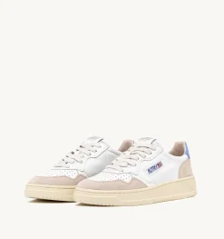 Sneakers Medalist Low In Pelle Bianca E Azzurra E Suede Beige