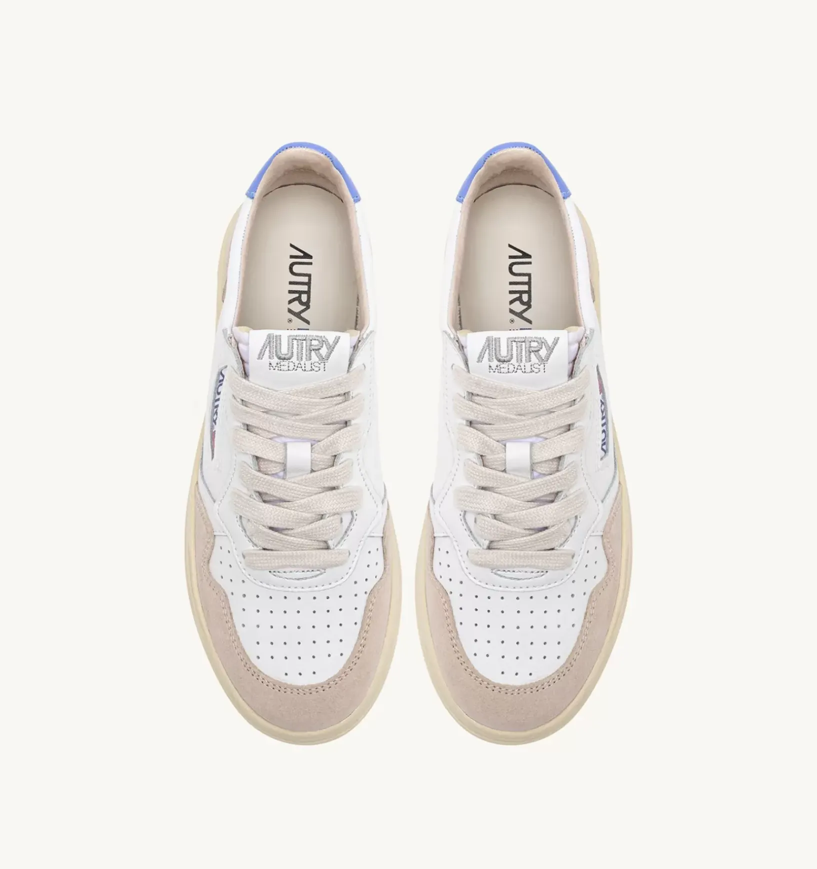 Sneakers Medalist Low In Pelle Bianca E Azzurra E Suede Beige