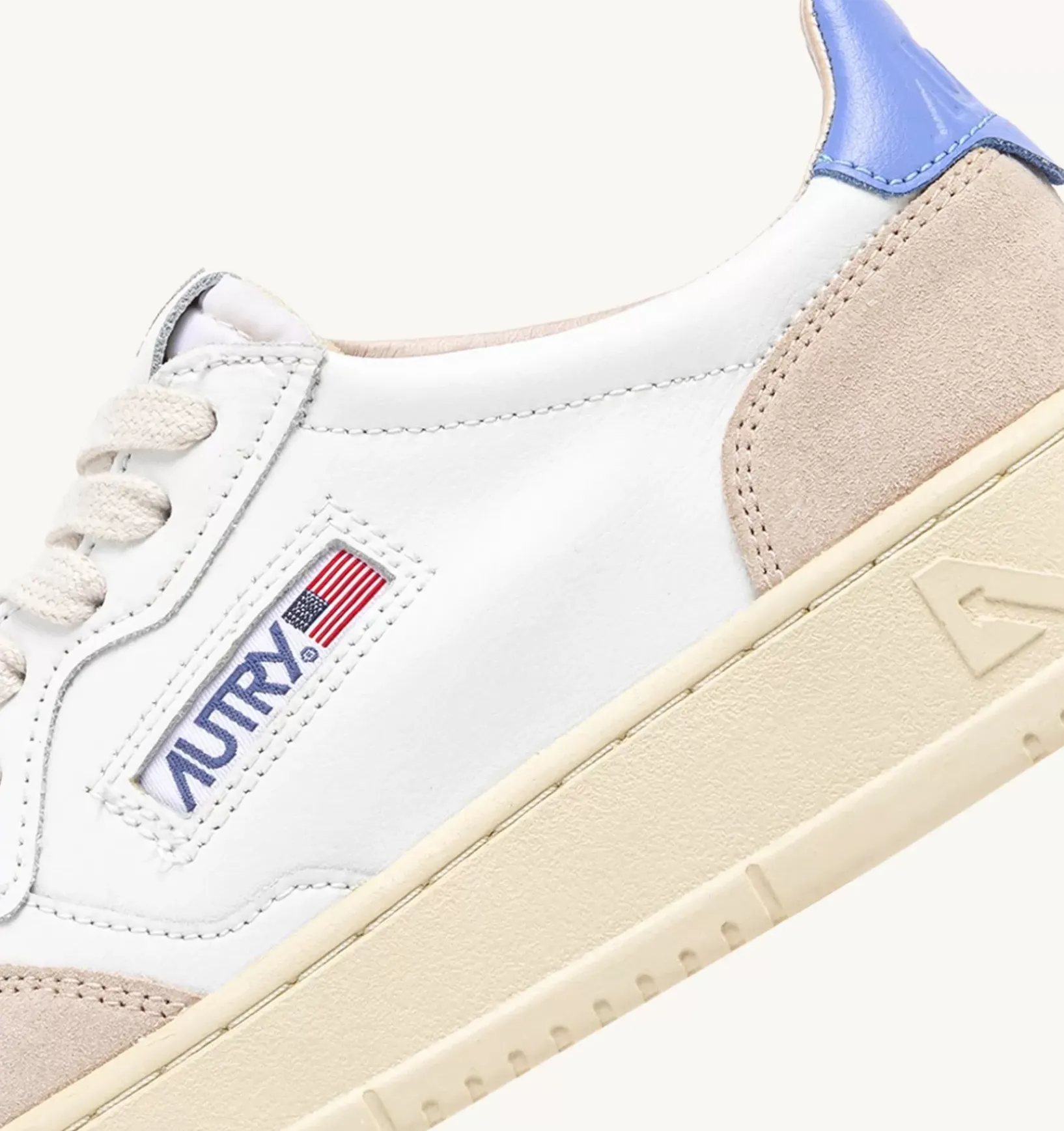 Sneakers Medalist Low In Pelle Bianca E Azzurra E Suede Beige