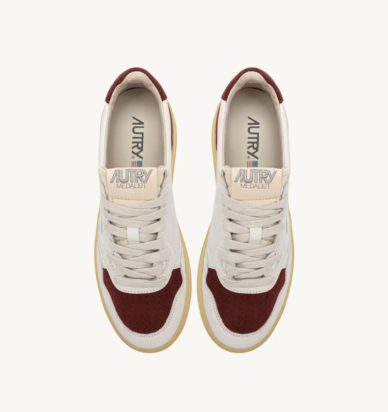 Sneakers Medalist Low In Pelle E Suede Bianco E Bordeaux