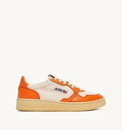 Sneakers Medalist Low In Pelle E Canvas Bianco E Arancione