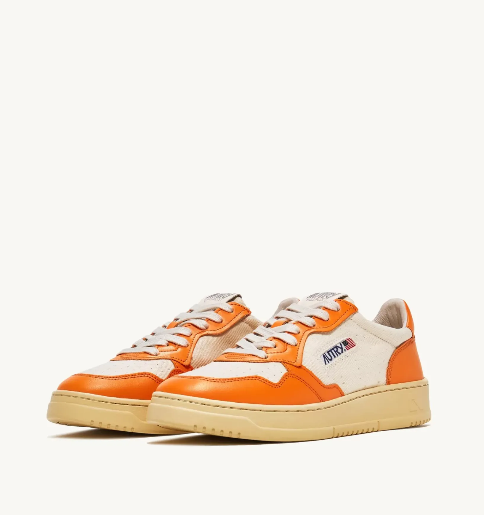 Sneakers Medalist Low In Pelle E Canvas Bianco E Arancione