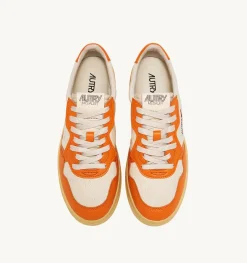 Sneakers Medalist Low In Pelle E Canvas Bianco E Arancione