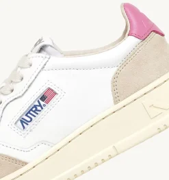 Sneakers Medalist Low In Pelle Bianca E Rosa E Suede Beige