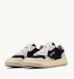 Sneakers Medalist Low In Pelle Grigia E Velluto A Costine Blu