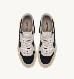 Sneakers Medalist Low In Pelle Grigia E Velluto A Costine Blu