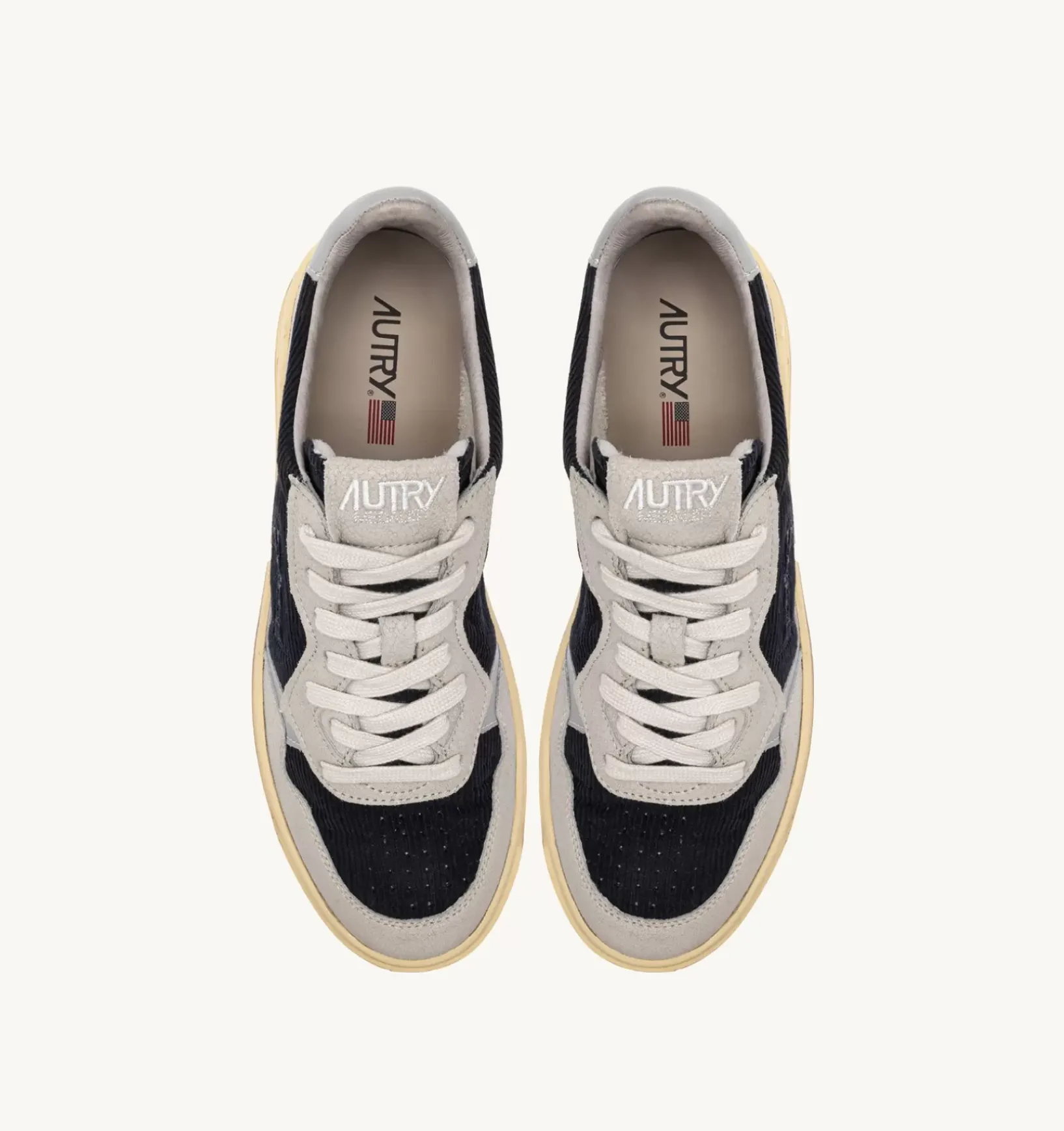 Sneakers Medalist Low In Pelle Grigia E Velluto A Costine Blu