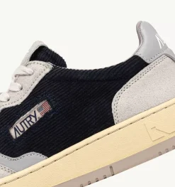 Sneakers Medalist Low In Pelle Grigia E Velluto A Costine Blu