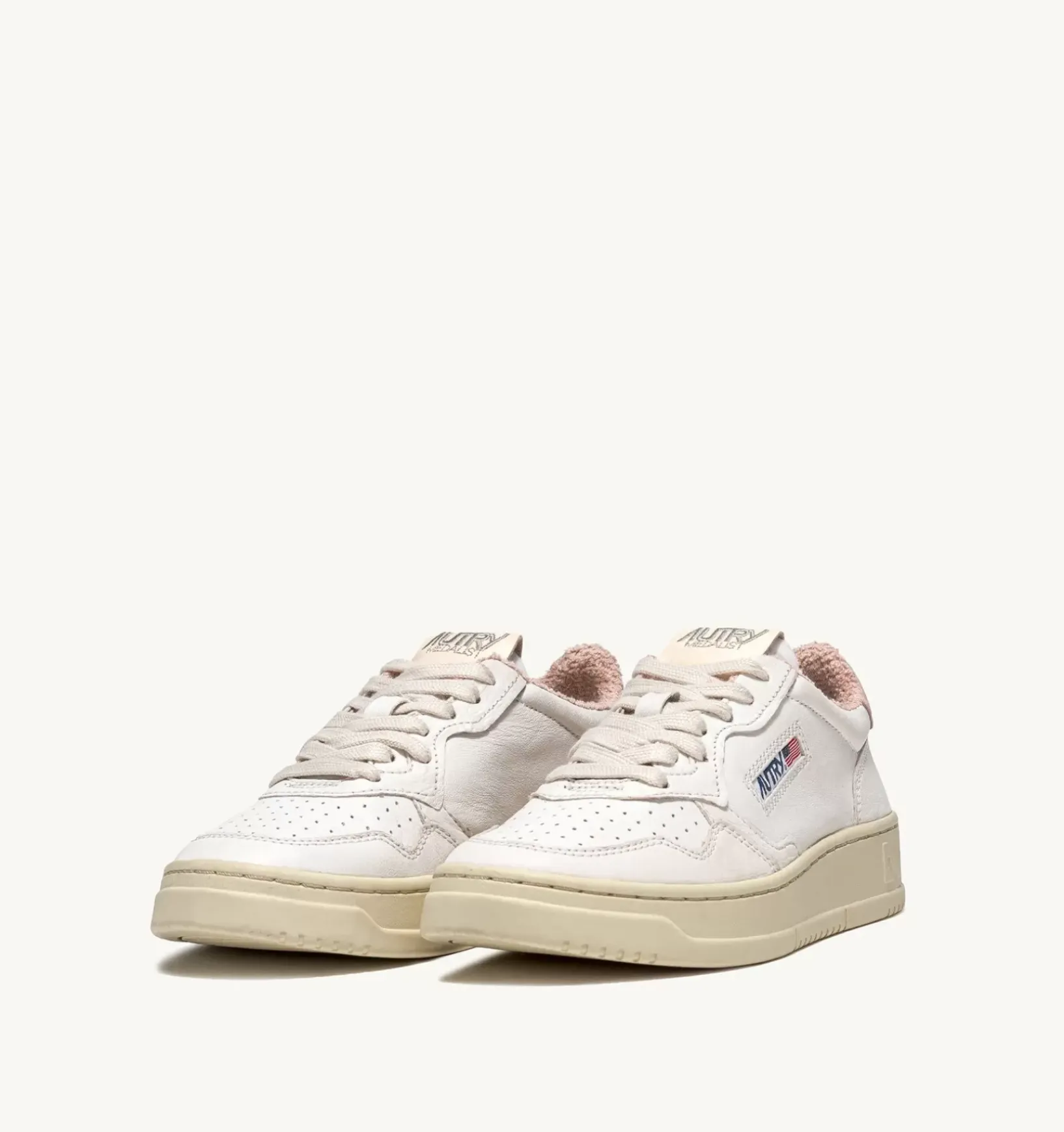 Sneakers Medalist Low In Pelle Morbida Di Capra E Spugna Color Bianco E Powder