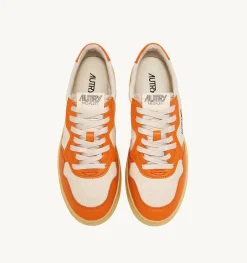Sneakers Medalist Low In Pelle E Canvas Bianco E Arancione