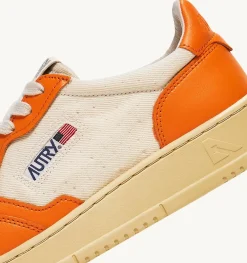 Sneakers Medalist Low In Pelle E Canvas Bianco E Arancione