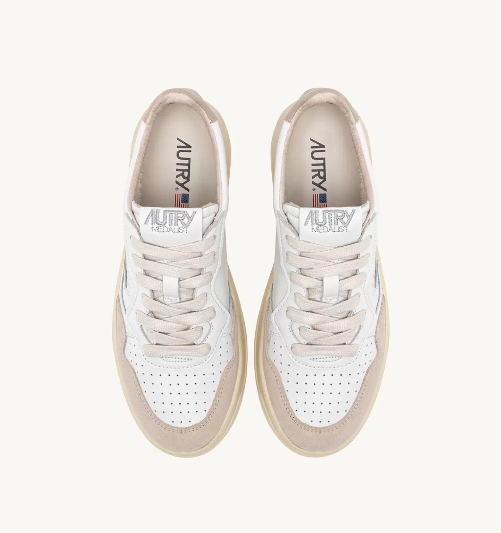 Sneakers Medalist Low In Pelle Bianca E Beige E Suede Beige