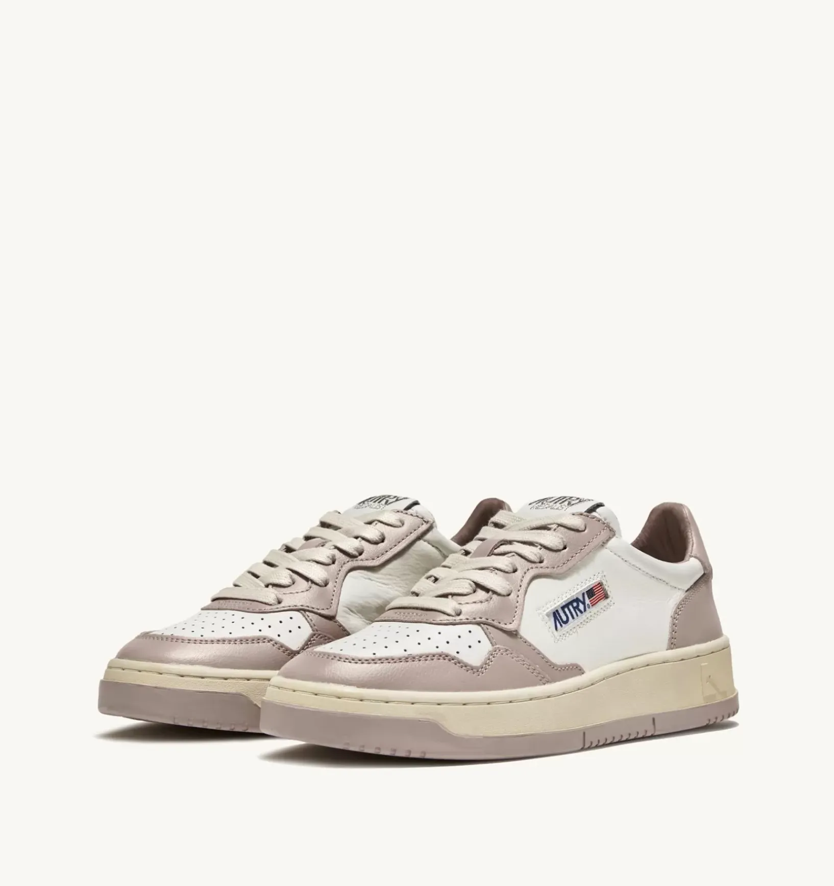Sneakers Medalist Low In Pelle Bicolore Bianco E Mushroom