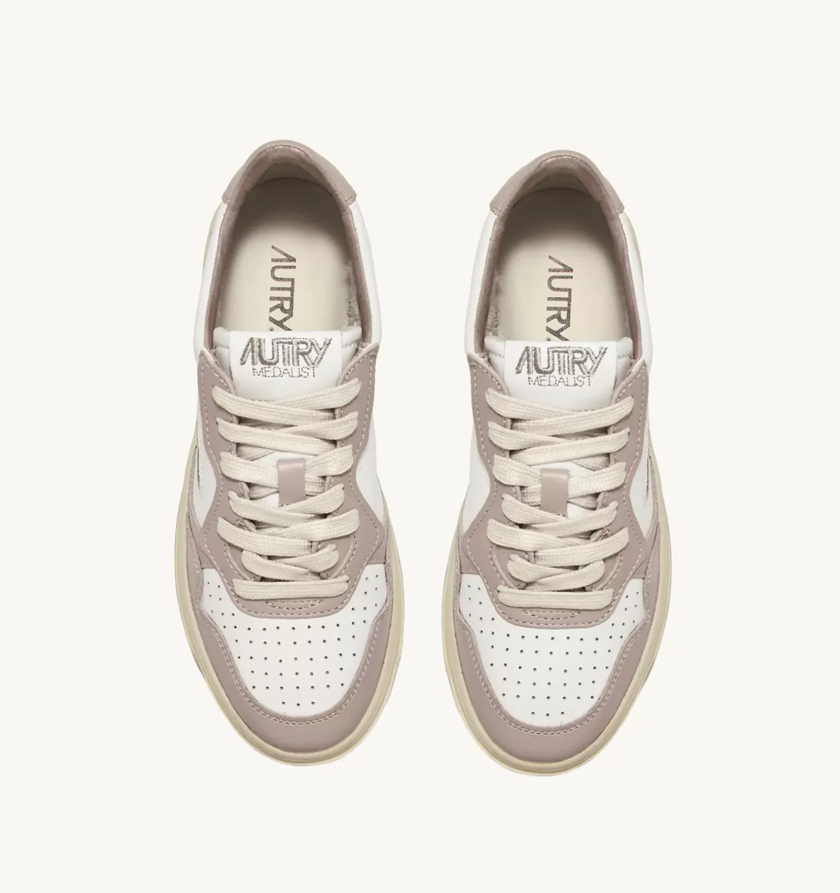 Sneakers Medalist Low In Pelle Bicolore Bianco E Mushroom