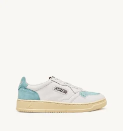 Sneakers Medalist Low In Suede E Pelle Bianco E Turquoise