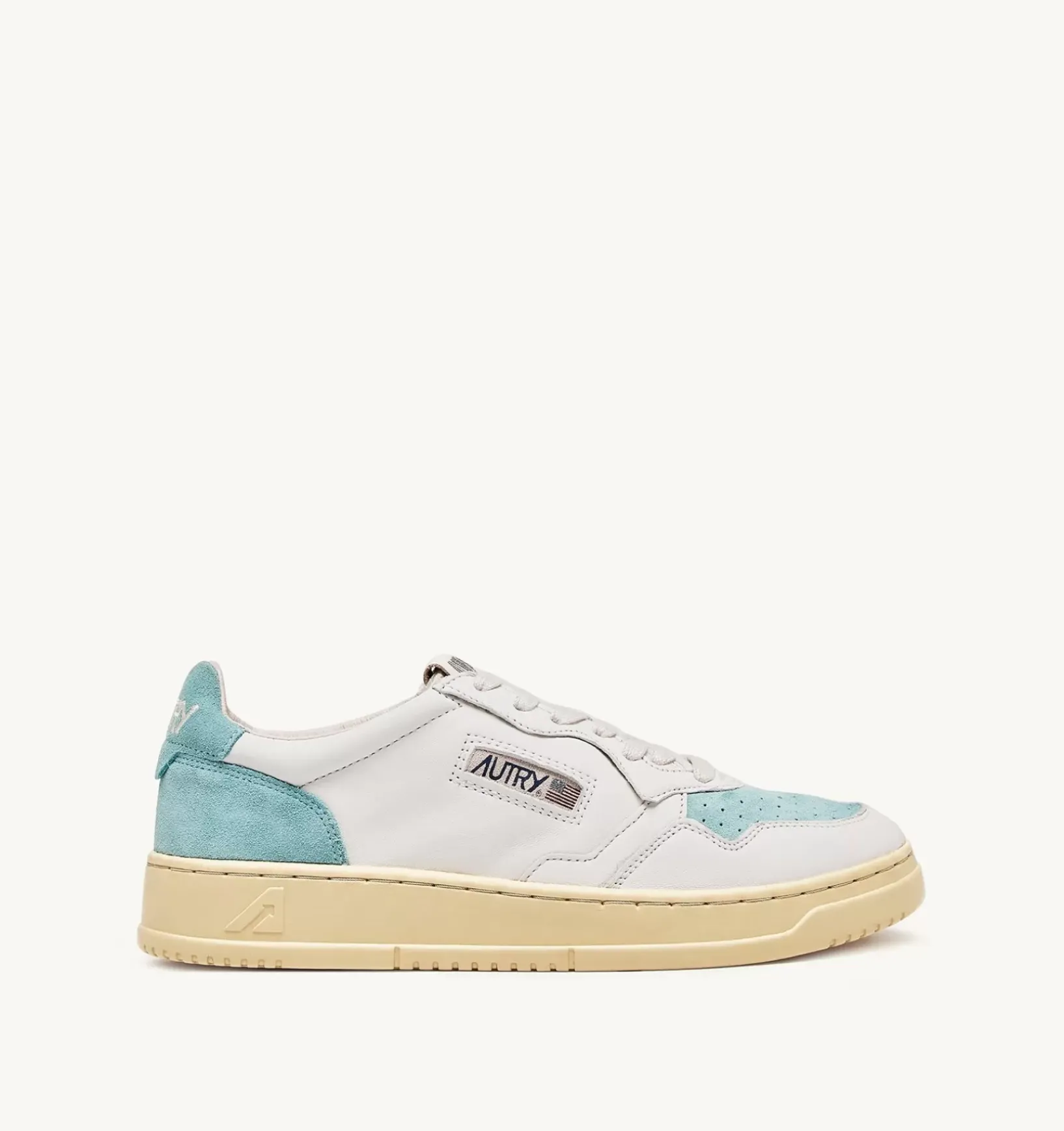 Sneakers Medalist Low In Suede E Pelle Bianco E Turquoise
