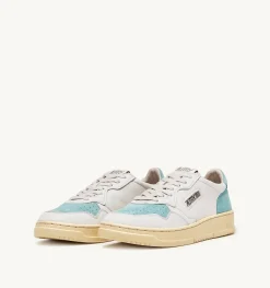 Sneakers Medalist Low In Suede E Pelle Bianco E Turquoise