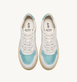 Sneakers Medalist Low In Suede E Pelle Bianco E Turquoise