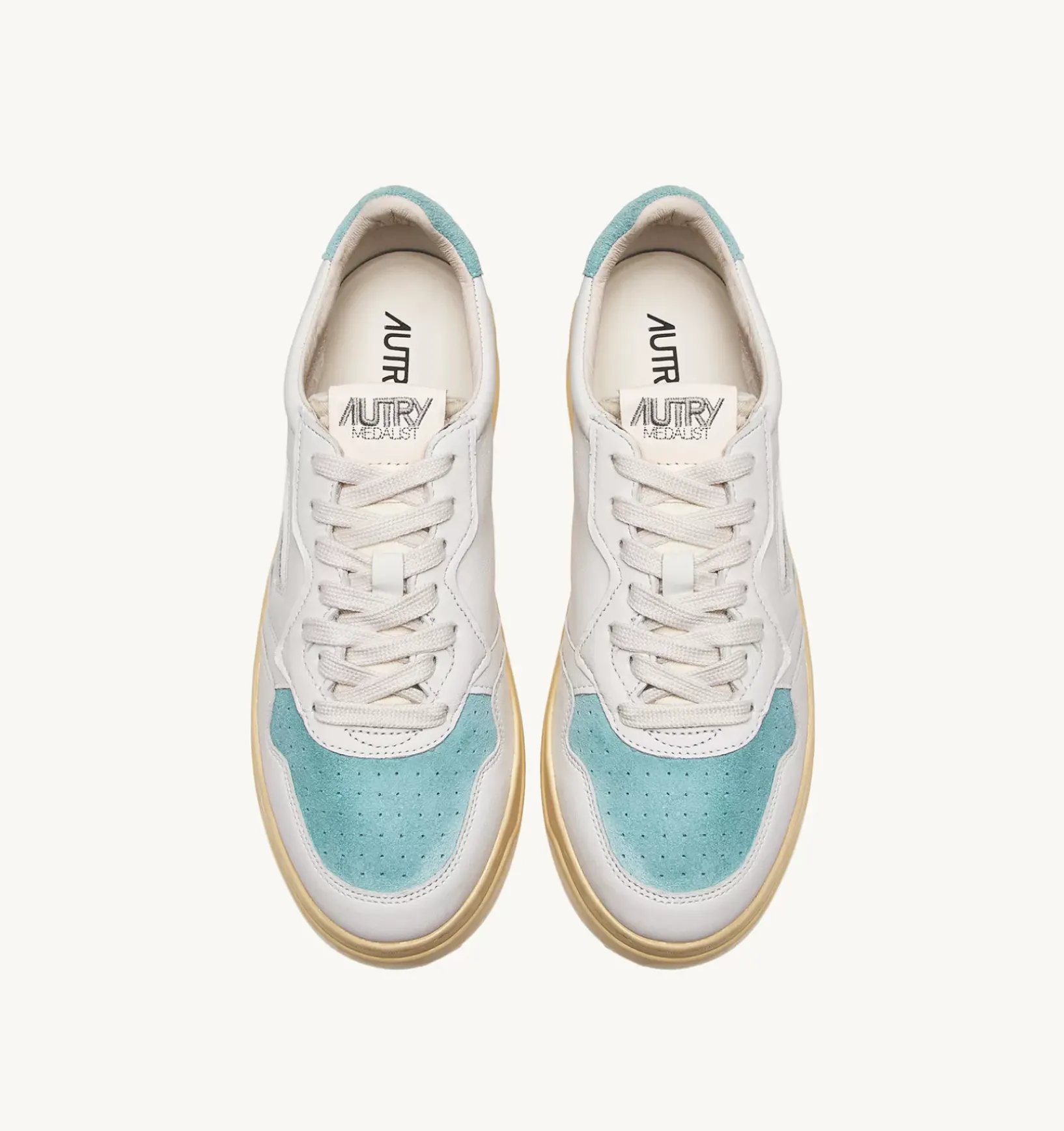 Sneakers Medalist Low In Suede E Pelle Bianco E Turquoise