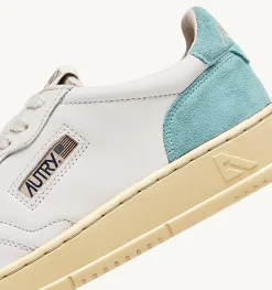 Sneakers Medalist Low In Suede E Pelle Bianco E Turquoise