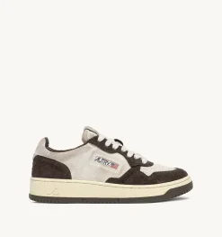 Sneakers Medalist Low In Suede Bianco E Suede Effetto Hair Marrone