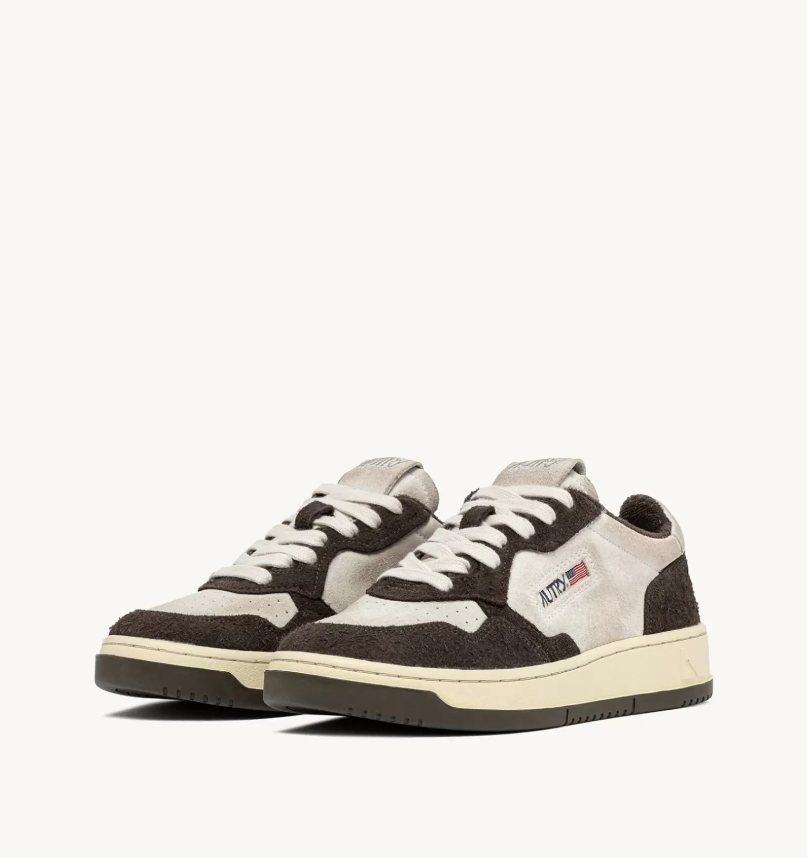 Sneakers Medalist Low In Suede Bianco E Suede Effetto Hair Marrone