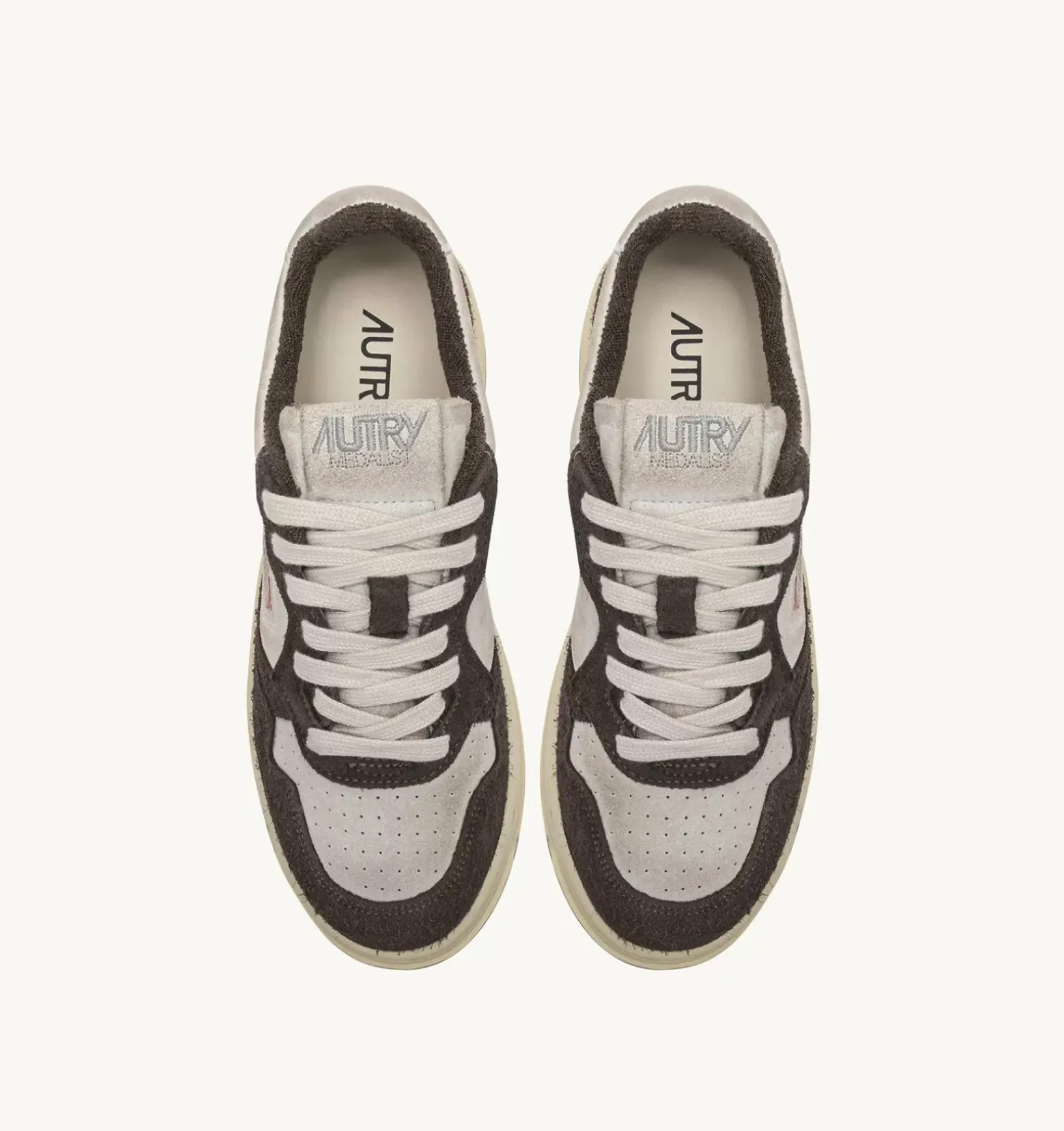 Sneakers Medalist Low In Suede Bianco E Suede Effetto Hair Marrone