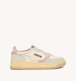 Sneakers Medalist Low In Velluto A Costine Avorio E Pelle Grigia E Rosa
