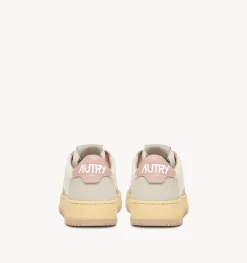 Sneakers Medalist Low In Velluto A Costine Avorio E Pelle Grigia E Rosa